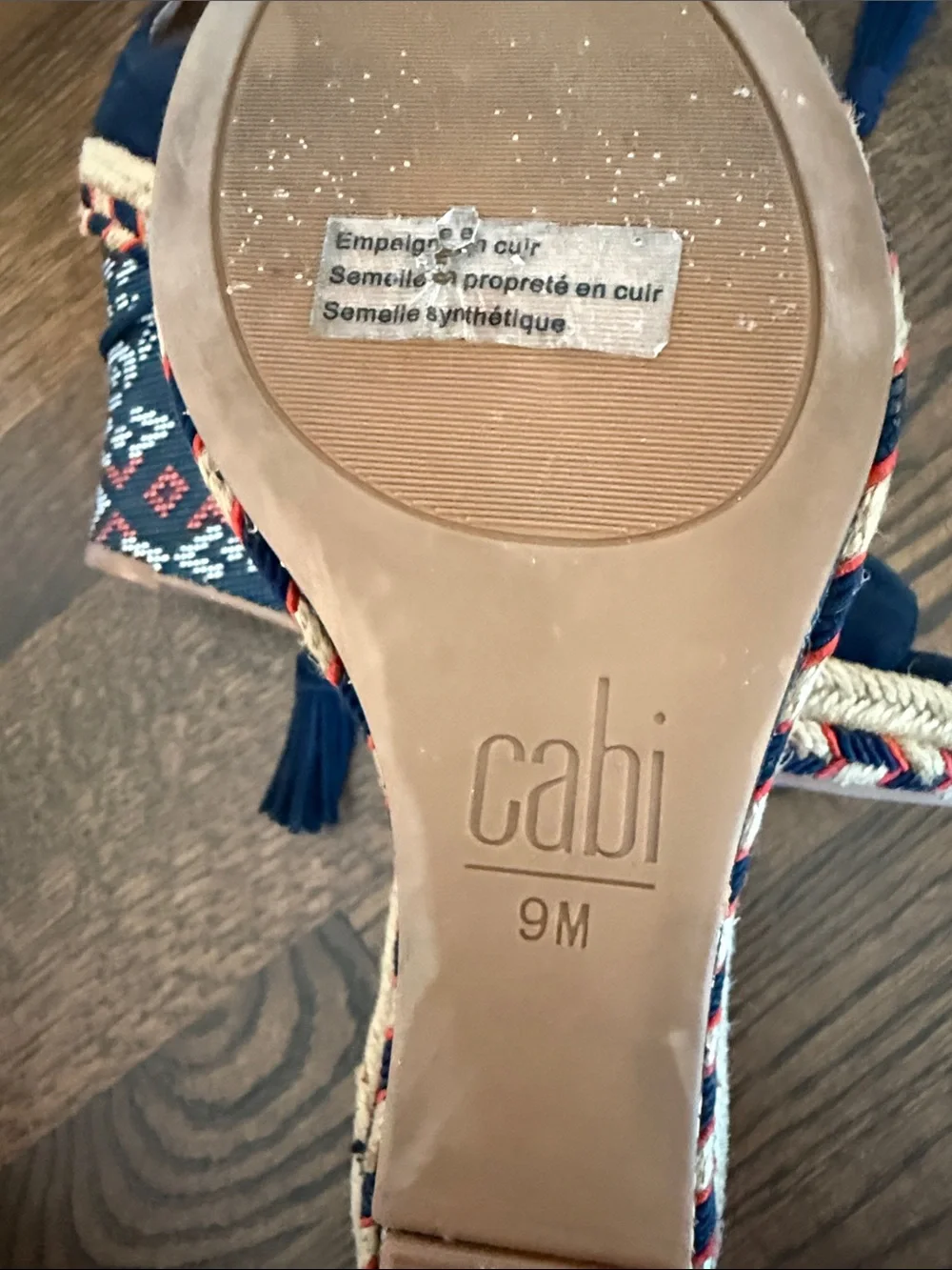 CAbi Navy Suede Espadrille Wedge with Patterned Platform